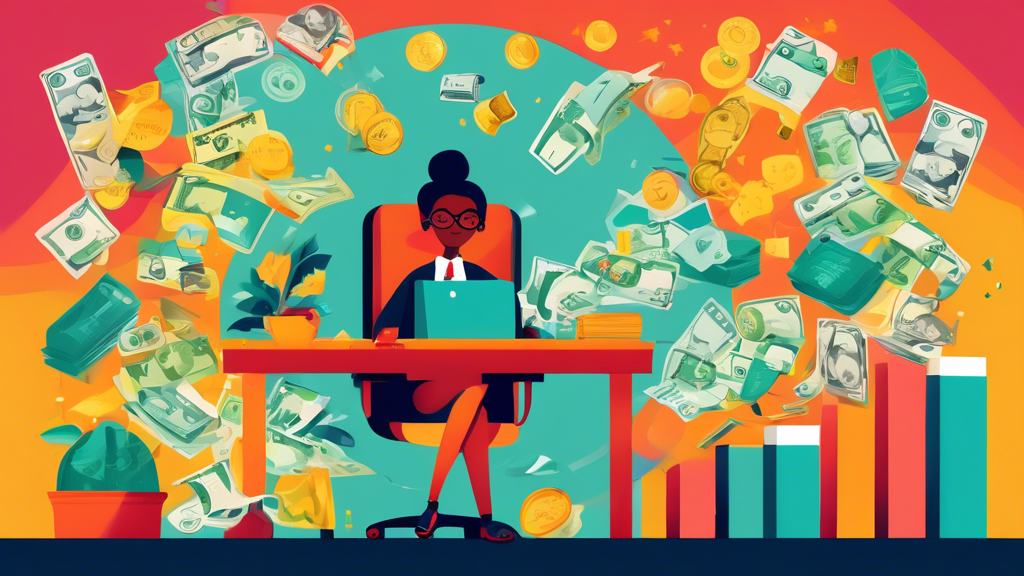 An illustrated guide visually comparing tax credits and tax deductions, featuring an accountant sitting at a desk with a calculator, surrounded by floating symbols of money and tax forms, in a bright