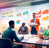 An image of a professional business tax preparer consulting with a diverse group of small business owners in a bright, modern office environment, highlighting various important documents and financial charts displayed on a digital screen.